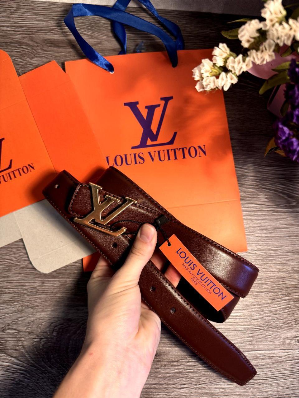 Ремінь шкіряний Louis Vuitton луї вітон, коричневий 3см