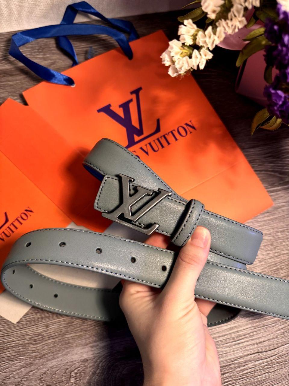 Ремінь шкіряний Louis Vuitton луї вітон, сірий 3см