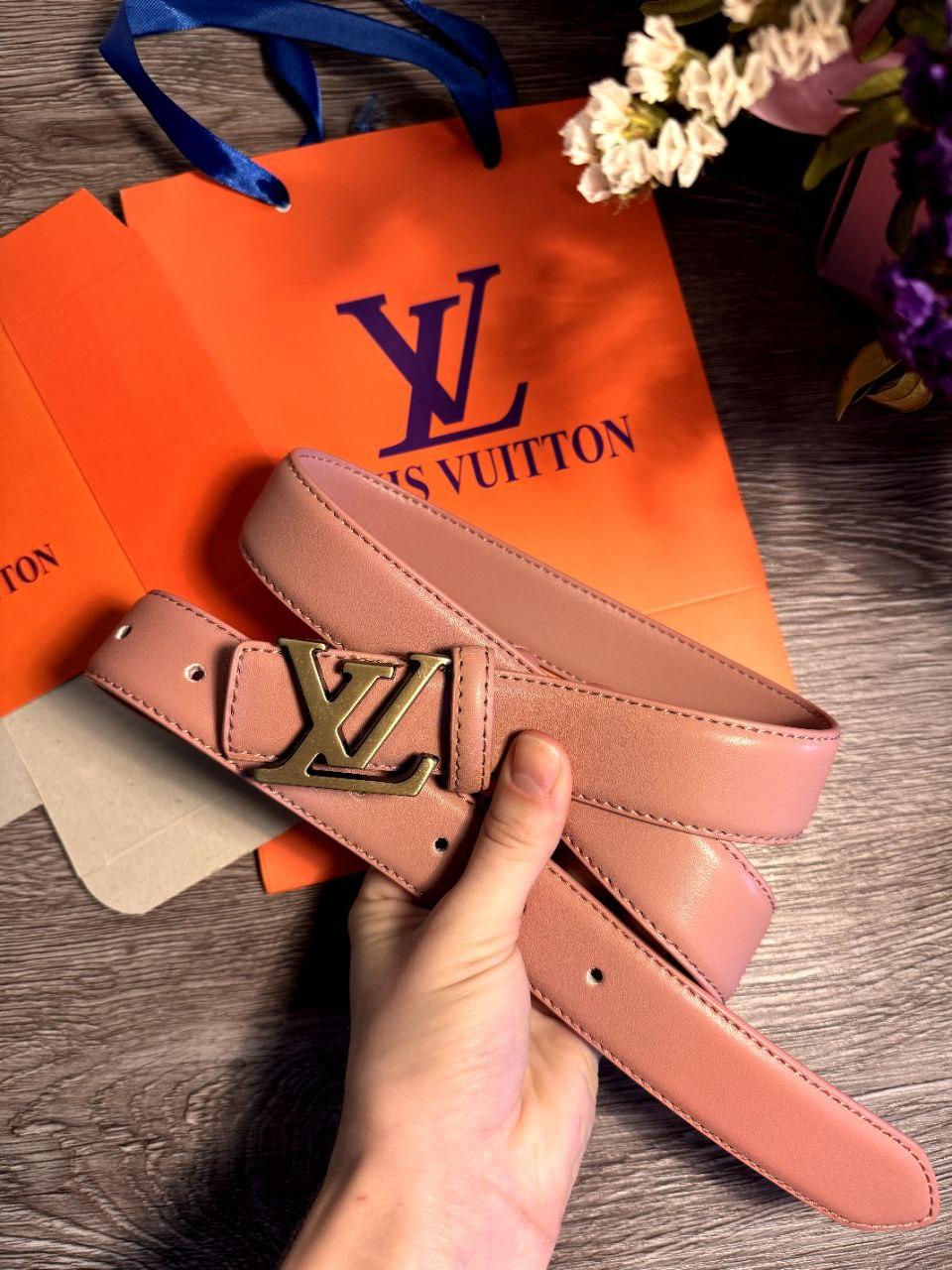 Ремінь шкіряний Louis Vuitton луї вітон, рожевий 3см