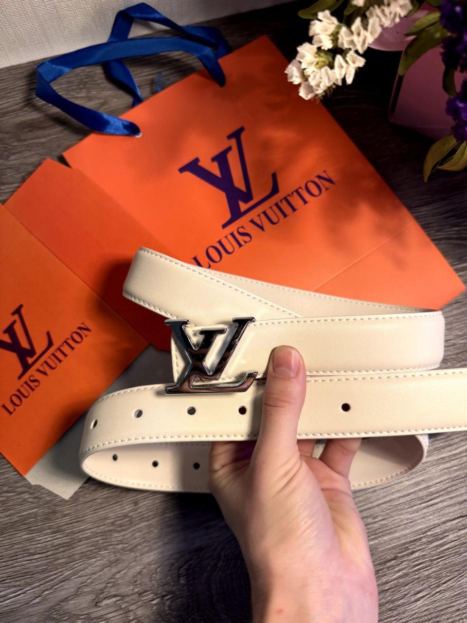 Ремінь шкіряний Louis Vuitton луї вітон, білий 3см