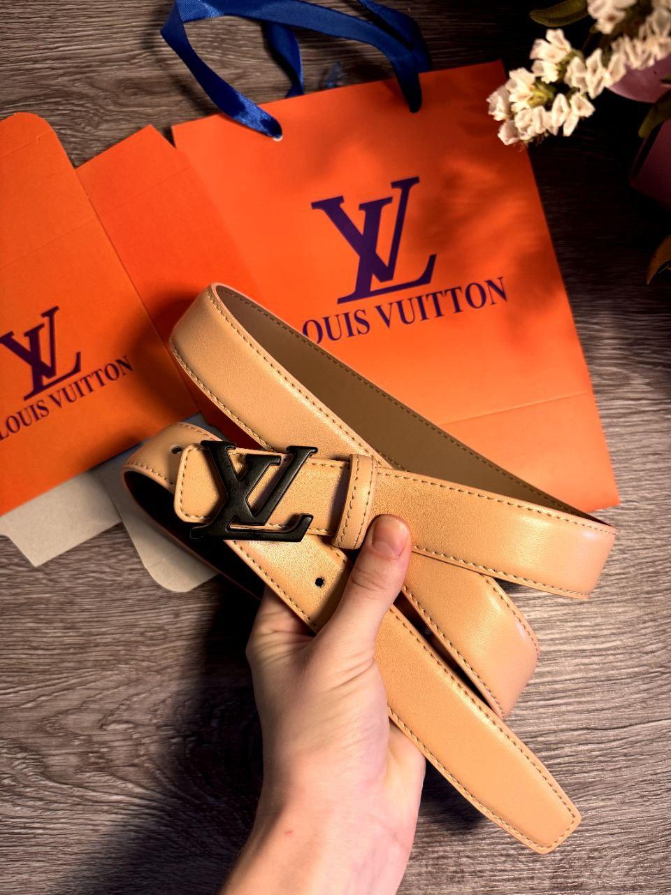 Ремінь шкіряний Louis Vuitton луї вітон, беж 3см