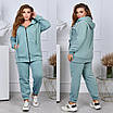 Теплий жіночий спортивний костюм великого розміру зимовий батал на флісі з капюшоном, фото 3