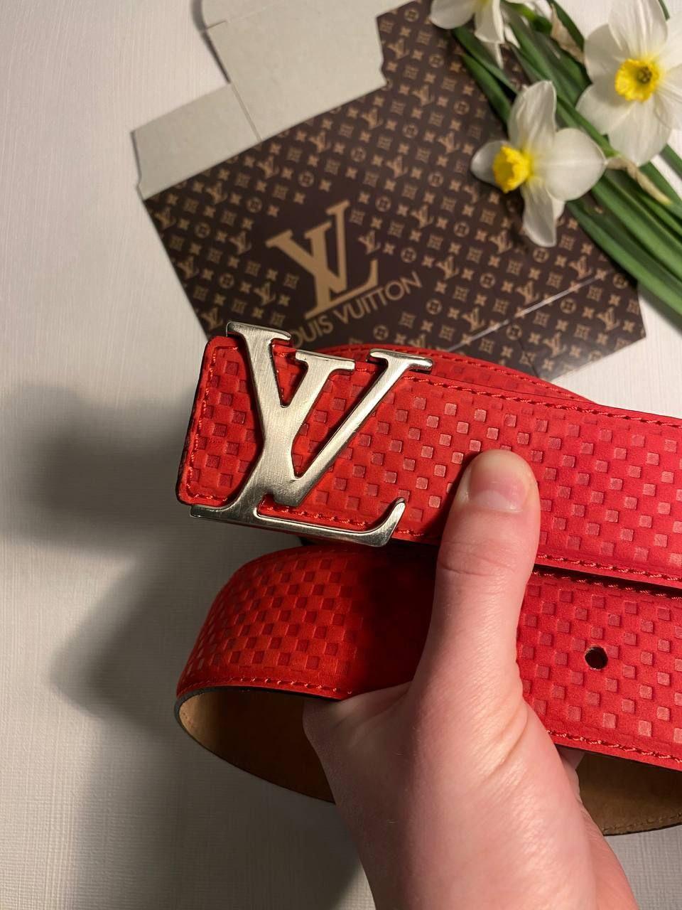 Ремінь шкіряний Louis Vuitton луї вітон, Red shine