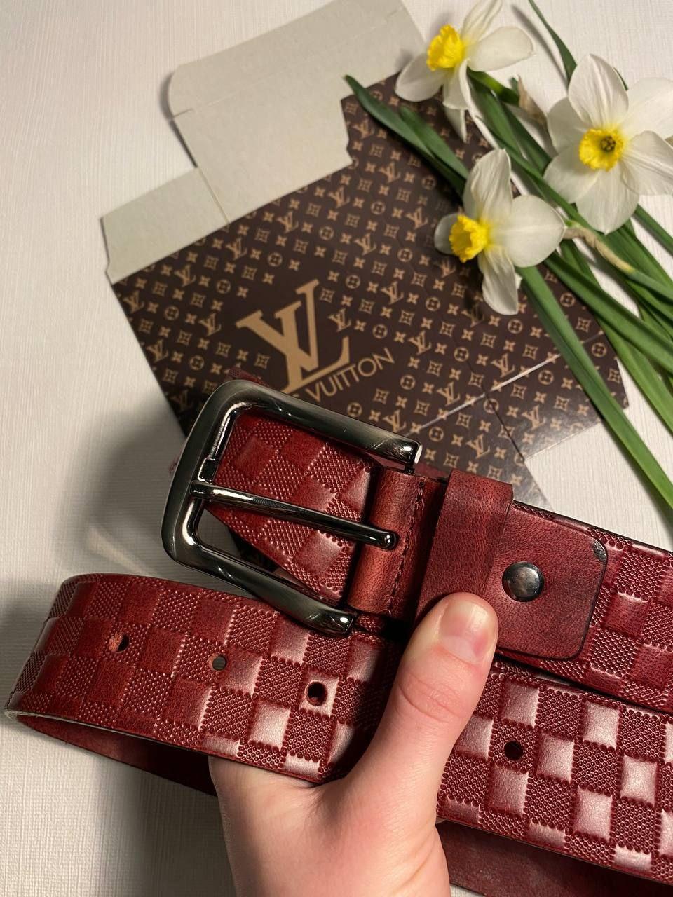 Ремінь шкіряний Louis Vuitton луї вітон, Red Wine
