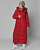 Брендовий червоний жіночий довгий теплий пуховик на екопуху, фото 2