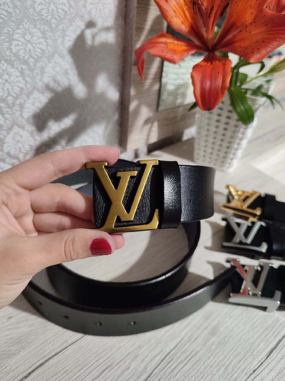 Ремінь шкіряний Louis Vuitton луї вітон, Black Gold 4 cm