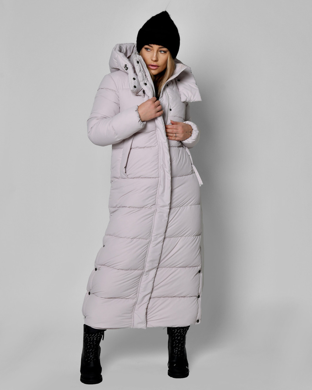 Брендовий якісний жіночий довгий теплий пуховик на екопуху. Пуховик бежевий жіночий максі, фото 1