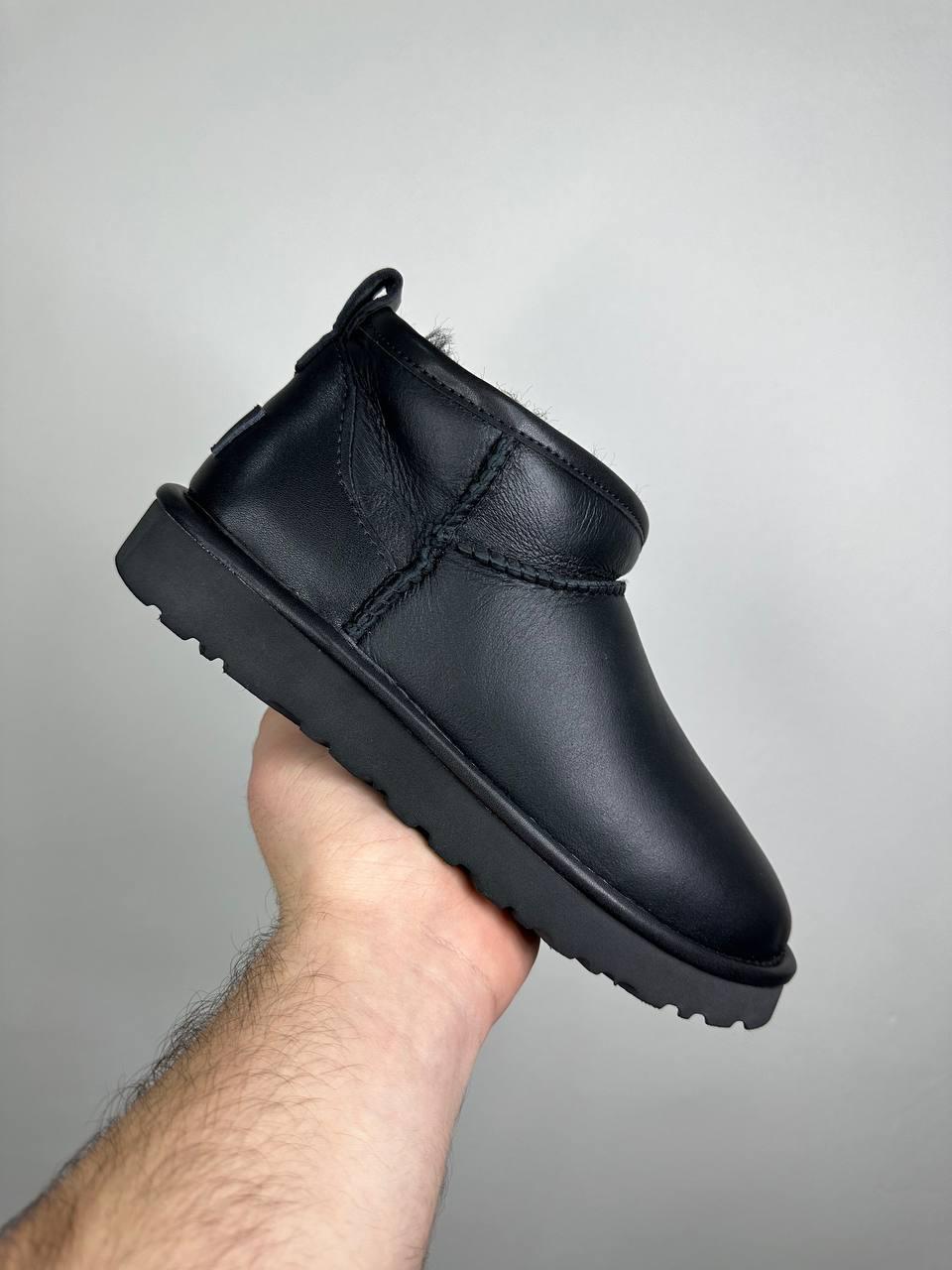 Зимові Жіночі Черевики UGG Ultra Mini Black Leather | чорні шкіряні, розміри 36–41