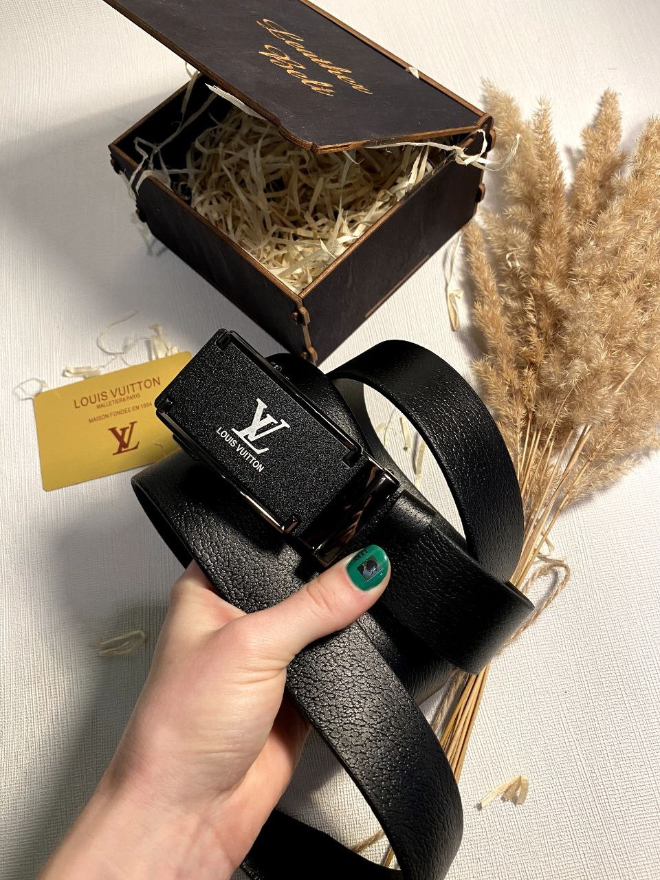 Ремінь шкіряний Louis Vuitton луї вітон, Total Black 4 cm
