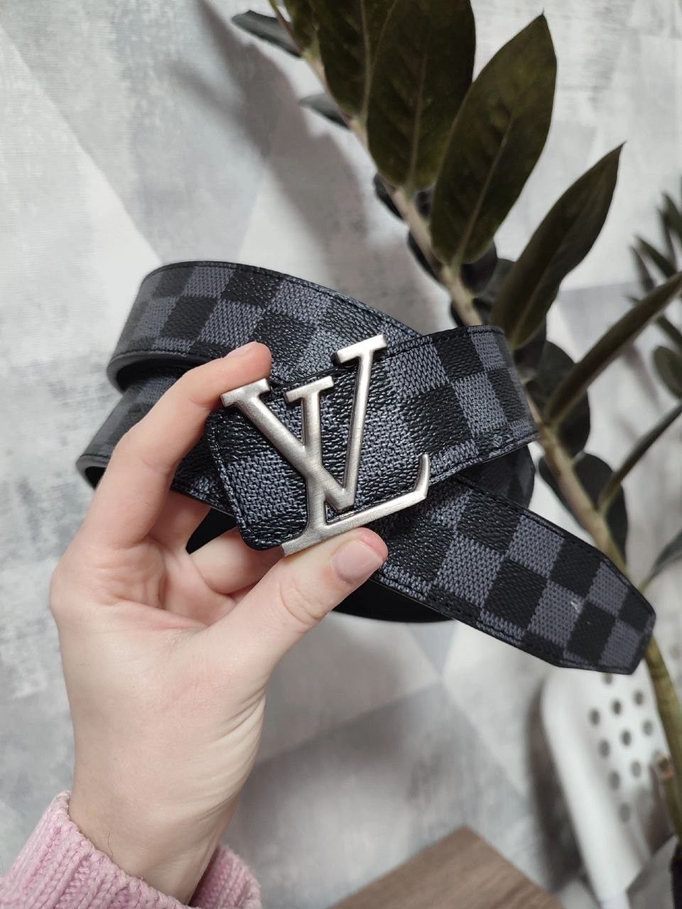 Ремінь шкіряний Louis Vuitton луї вітон, Grey Black 4 cm