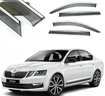 Дефлектори вікон з хром молдингом, вітровики Skoda Octavia A7 Liftback /  Combi 2013 (нерж смуга)