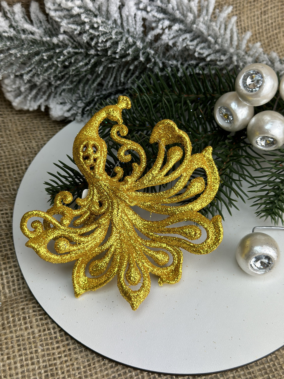 Підвіска павич в глітері, 10 х 10см, золото, за 1 шт 10783, фото 1