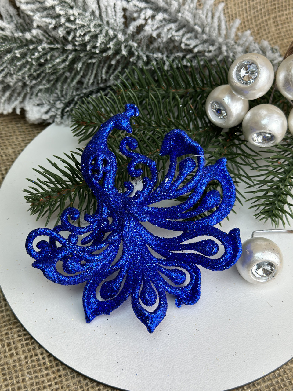 Підвіска павич в глітері, 10 х 10см, синій, за 1 шт 10784, фото 1