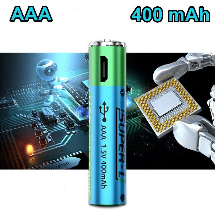 Акумулятор з USB Micro зарядкою Super-L Li-Ion AAA 1.5V 400 mАh, фото 1