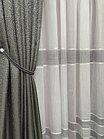 Тюль 2 м х 2.50 м бамбук з сірими смужками мережка