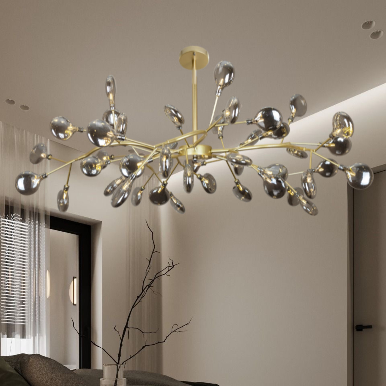 Стельова золота люстра зі скляних пелюсток на 45 ламп (918-LP447-45 GD+ВК)