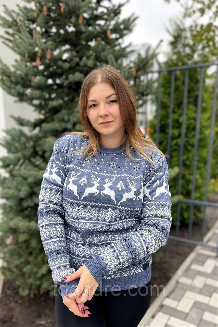 Новорічний жіночий светр з оленями, фото 1