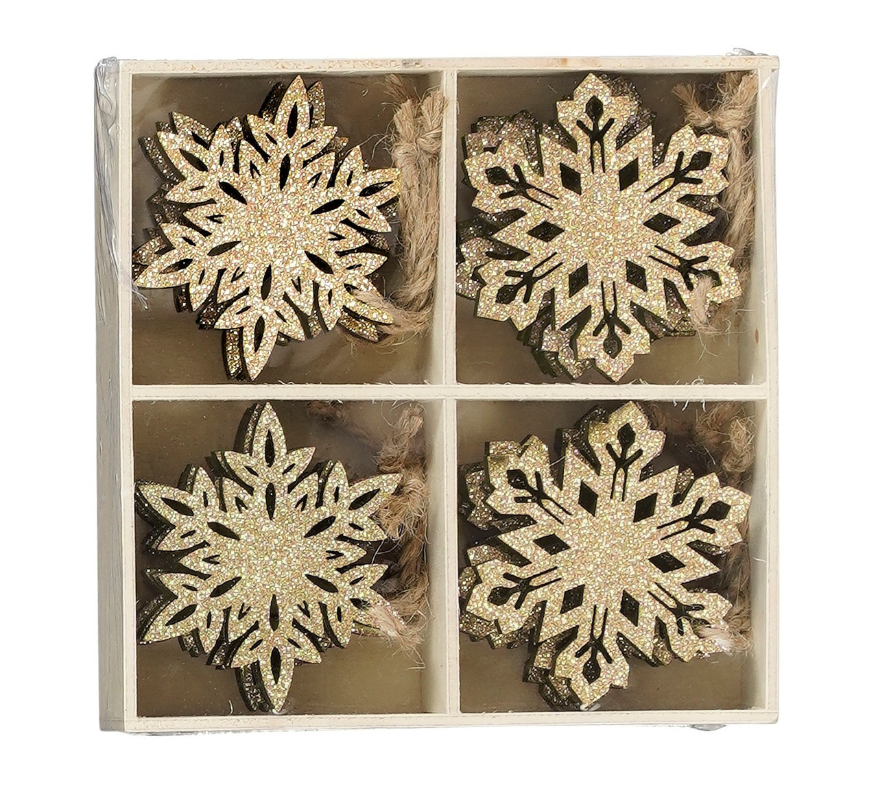 Прикраси новорічні підвісні "Cніжинки" House of Seasons, комплект 16 шт, дерев'яні шампань