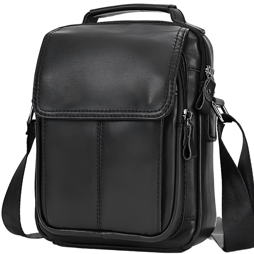 Чоловічий месенджер 18х21х8, чоловіча шкіряна барсетка на одне плече, сумка для чоловіка BEXHILL, чорний, фото 1
