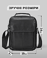 Чоловічий месенджер 18х21х8, чоловіча шкіряна барсетка на одне плече, сумка для чоловіка BEXHILL, чорний, фото 4