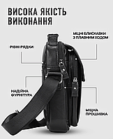 Чоловічий месенджер 18х21х8, чоловіча шкіряна барсетка на одне плече, сумка для чоловіка BEXHILL, чорний, фото 6