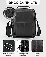 Чоловічий месенджер 18х21х8, чоловіча шкіряна барсетка на одне плече, сумка для чоловіка BEXHILL, чорний, фото 5