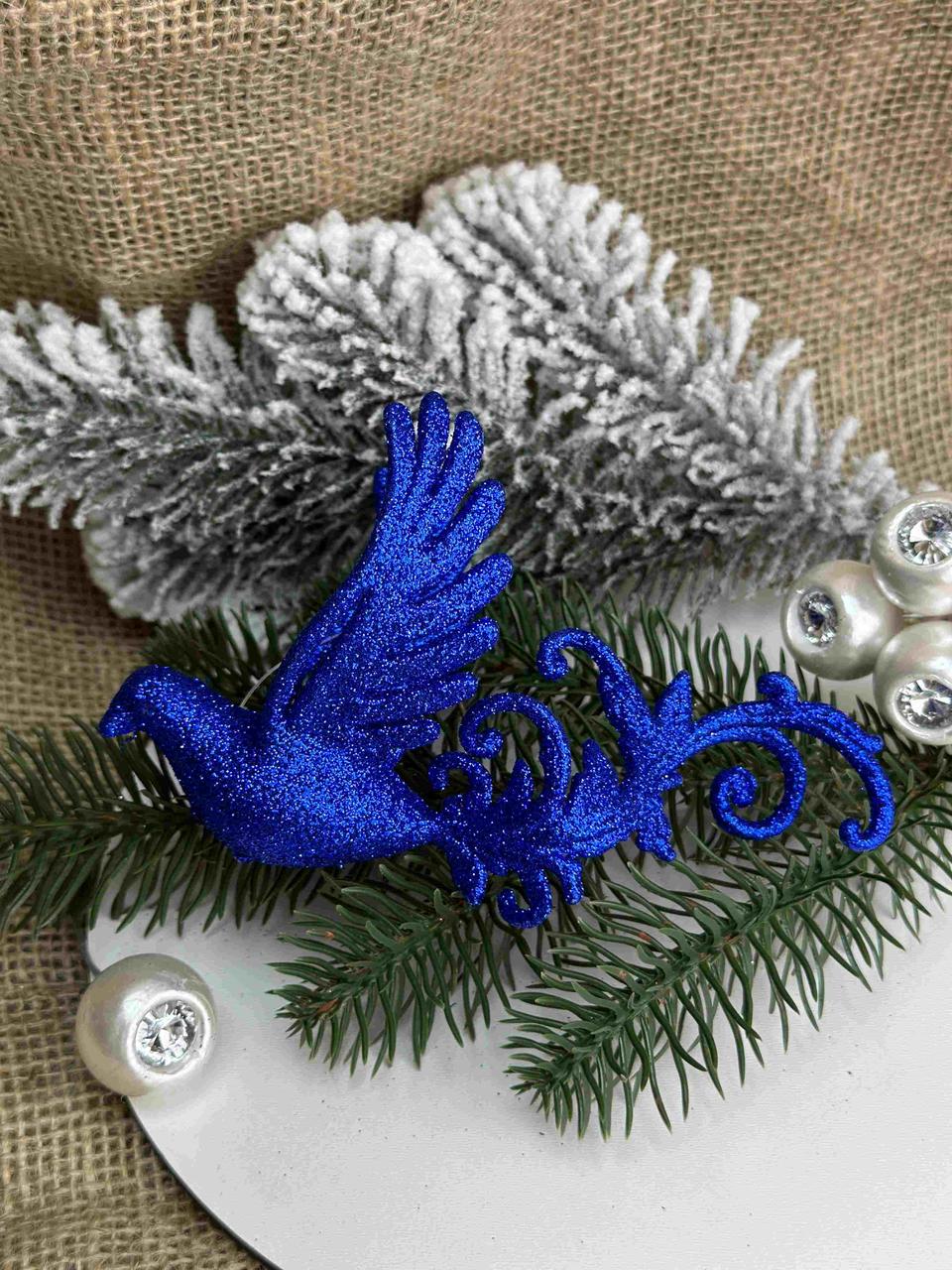 Підвіска жар птиця в глітері, 7 х 14см, синій, за 1 шт 10789, фото 1