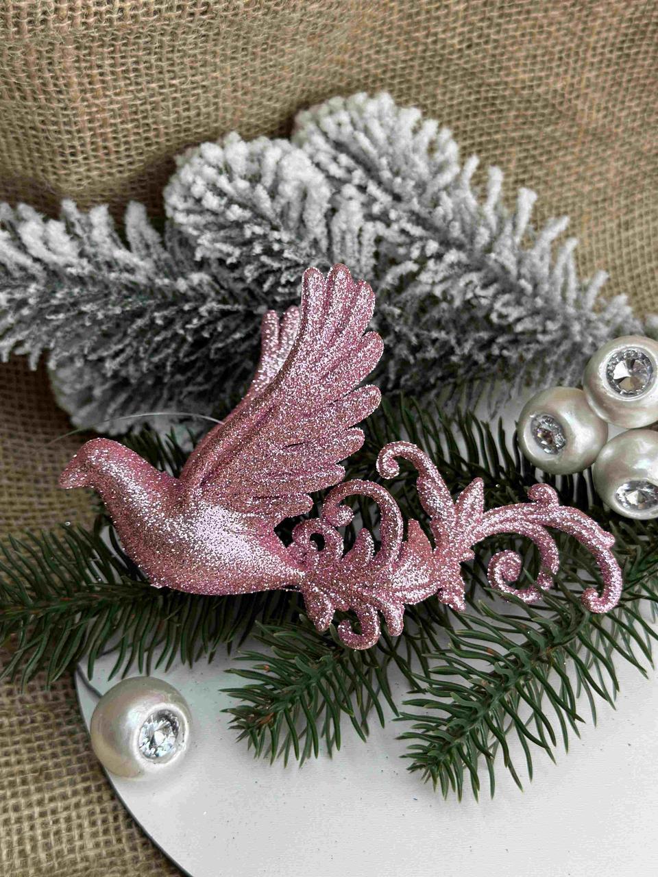 Підвіска жар птиця в глітері, 7 х 14см, рожевий, за 1 шт 10790, фото 1