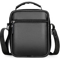 Чоловіча шкіряна сумочка через плече 17х21х9, барсетка для чоловіків, месенджер для студента, чорна, фото 3