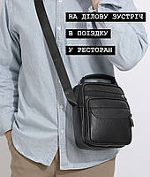 Чоловіча сумка-барсетка з ручкою 17х21х9, месенджер на одне плече, сумочка для чоловіка, чорна, фото 8