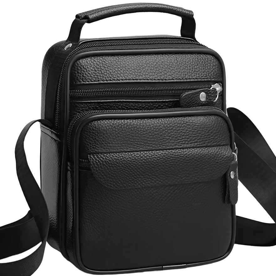 Чоловіча барсетка 17х21х9, шкіряна сумка через плече з ручкою, шкіряний месенджер, чорна, фото 1