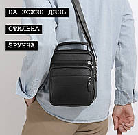 Чоловіча сумка-барсетка з ручкою 17х21х9, месенджер на одне плече, сумочка для чоловіка, чорна, фото 9
