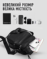 Чоловіча сумка-барсетка з ручкою 17х21х9, месенджер на одне плече, сумочка для чоловіка, чорна, фото 7