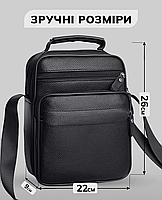 Чоловіча шкіряна барсетка з ручкою 22х26х9, сумка месенджер, сумочка для чоловіка, чорна, фото 4