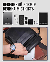 Чоловічий месенджер шкіряний 22х26х9, чоловіча сумка барсетка, сумочка для чоловіка, сумка зі шкіри, чорна, фото 7