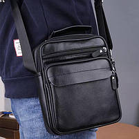 Чоловіча шкіряна барсетка з ручкою 22х26х9, сумка месенджер, сумочка для чоловіка, чорна, фото 9