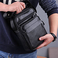 Чоловічий месенджер шкіряний 22х26х9, чоловіча сумка барсетка, сумочка для чоловіка, сумка зі шкіри, чорна, фото 2