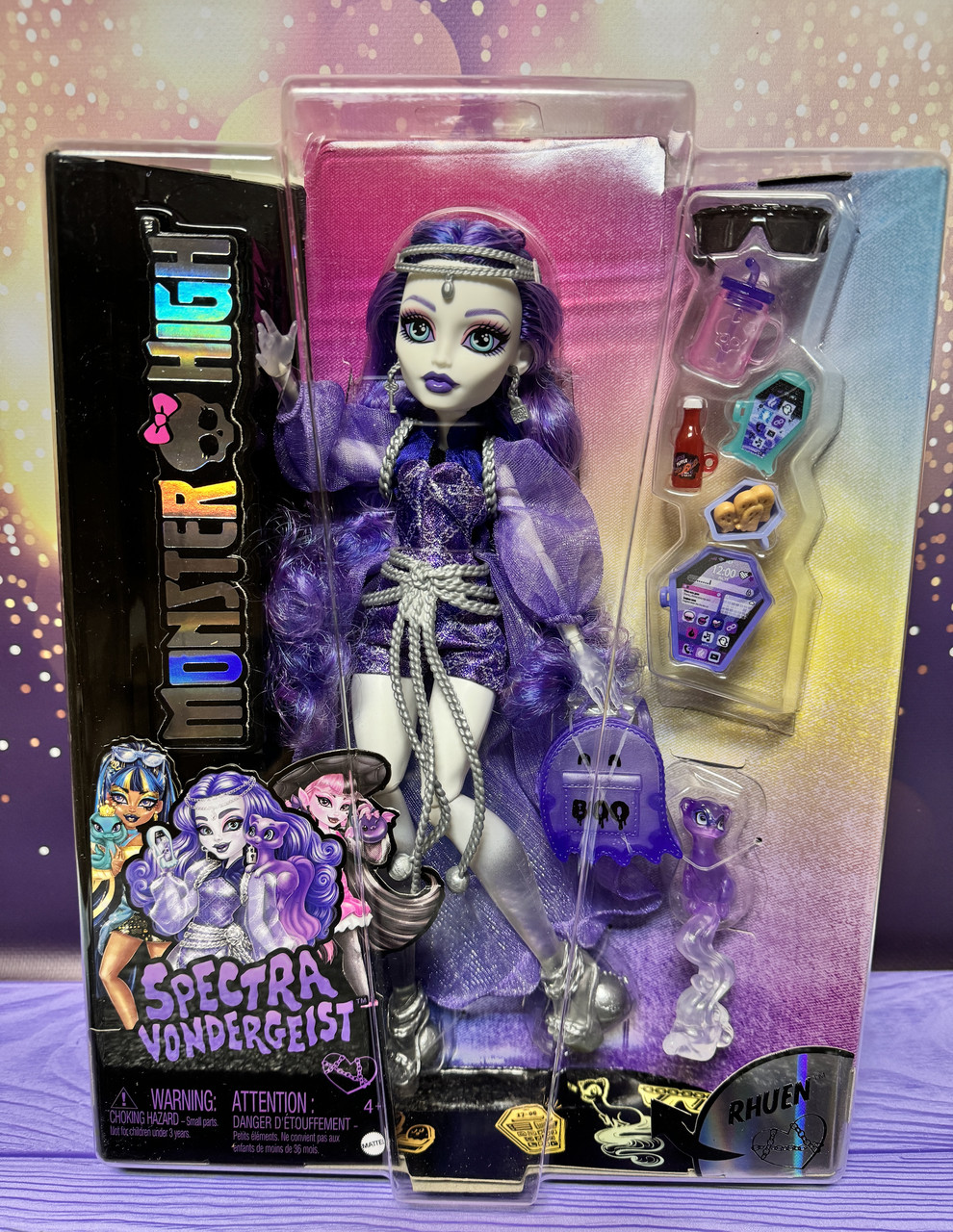 Монстр Хай Спектра Вондергейст Студентка з тхором Monster High Spectra Vondergeist HXH77 Mattel Original, фото 1