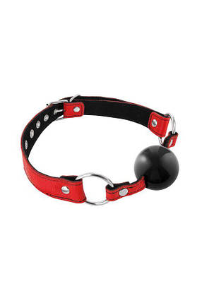 Кляп Fetish Tentation Premium Leather gag with silicone ball Red, фото 1