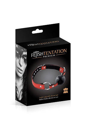 Кляп Fetish Tentation Premium Leather gag with silicone ball Red, фото 2