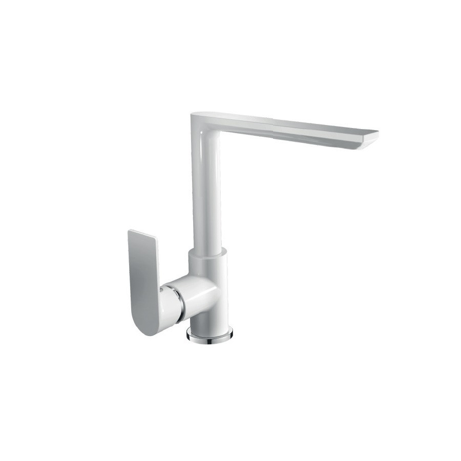 Змішувач для кухні HAIBA ALEX 018 WHITE-CHROME з високим виливом та гнучким підводом (HB9569)