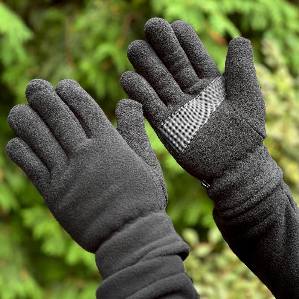 Зимові флісові рукавиці чорні, фото 1