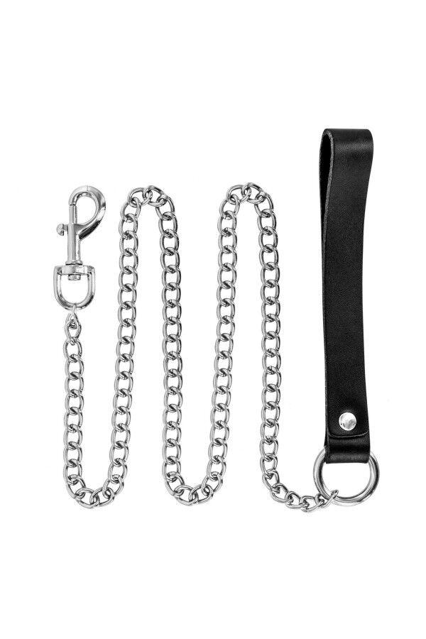 Повідець Fetish Tentation Premium Metal leash with cowhide leather wrist 115 см, фото 1
