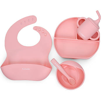 Набір дитячого силіконового посуду з 2 тарілками чашкою нагрудником та ложкою EL CAMINO ME 1172 Mix