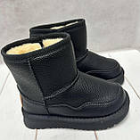 Зимові дитячі Ugg Paliament уггі екошкіра чорні 29-30, фото 8