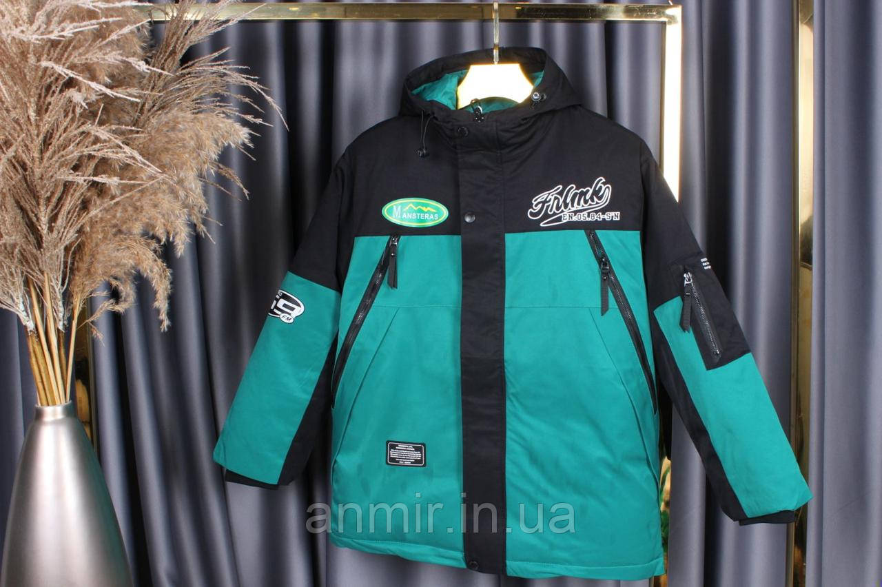 Зимова куртка з капюшоном оверсайз юніор ЛОГОТИП для хлопчика 11-14 років, колір бірюзовий