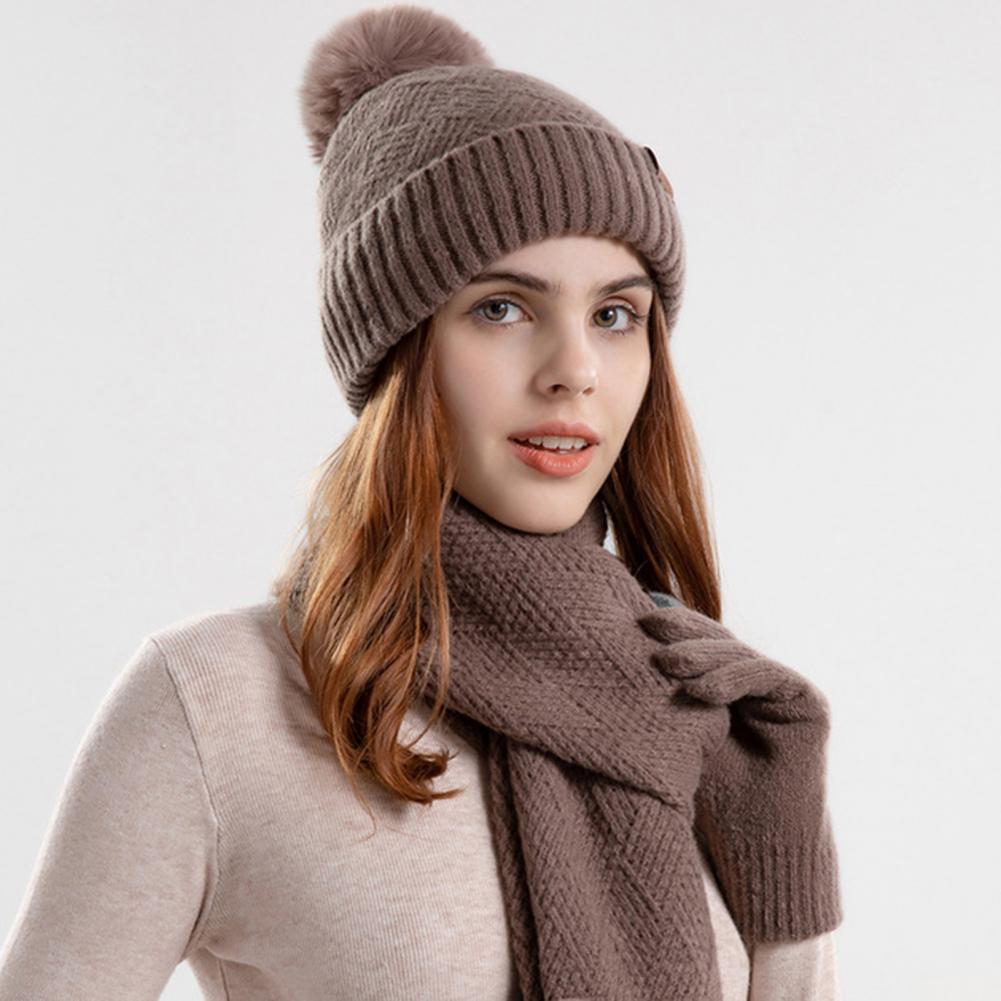 Набір жіночий теплий — шапка, шарф, рукавички. Комплект жіночий зимовий із 3 предметів (коричневий), фото 1