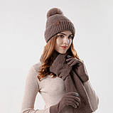 Набір жіночий теплий — шапка, шарф, рукавички. Комплект жіночий зимовий із 3 предметів (коричневий), фото 4
