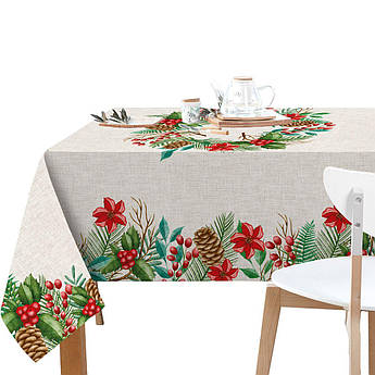 Скатертина з бавовни прямокутна з новорічним зображенням «Святковий декор» Jolli-А Centrotex 140x180 см