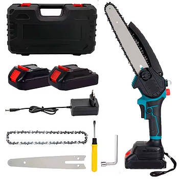 Акумуляторна пила ланцюгова 8" в кейсі + 2 АКБ / Електропила акумуляторна / Ланцюгова міні пила